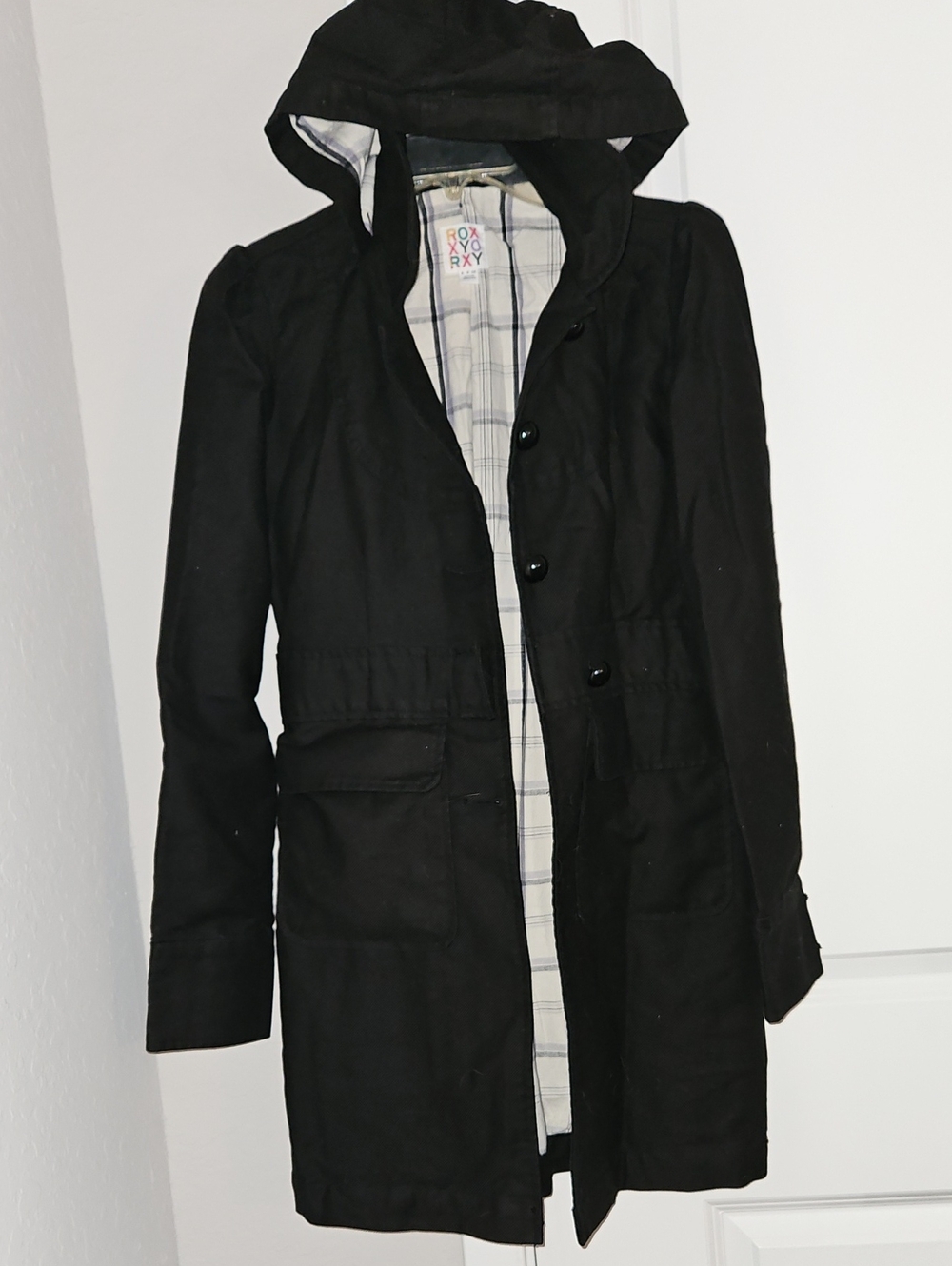 Roxy Black Removeable Hooded Trench Coat Small